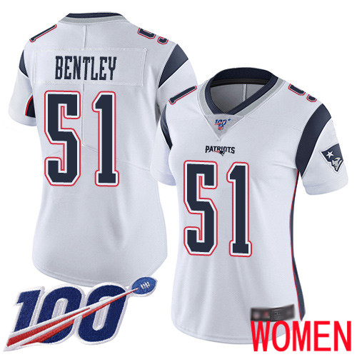 New England Patriots Football 51 100th Limited White Women Ja Whaun Bentley Road NFL Jersey